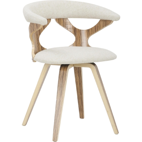 Gardenia Swivel Dining Chair in Cream Fabric & Zebra Wood